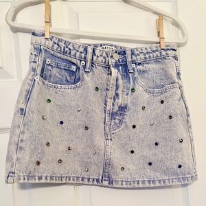 Light Blue Denim Mini Skirt embellished with jewels